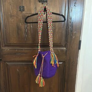 Bohemian Purple Crossbody Bag with Macramé Tassels